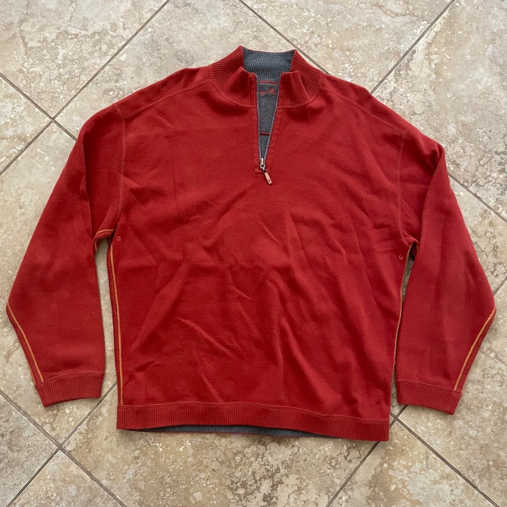 Tommy Bahama Mens Rust Red Quarter Zip Mock Neck Pullover Sweater XL